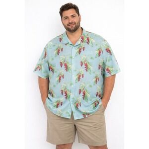 Tommy Bahama Silk Shirt Men 4XLB Blue Tropical Floral Short Sleeve Button Up